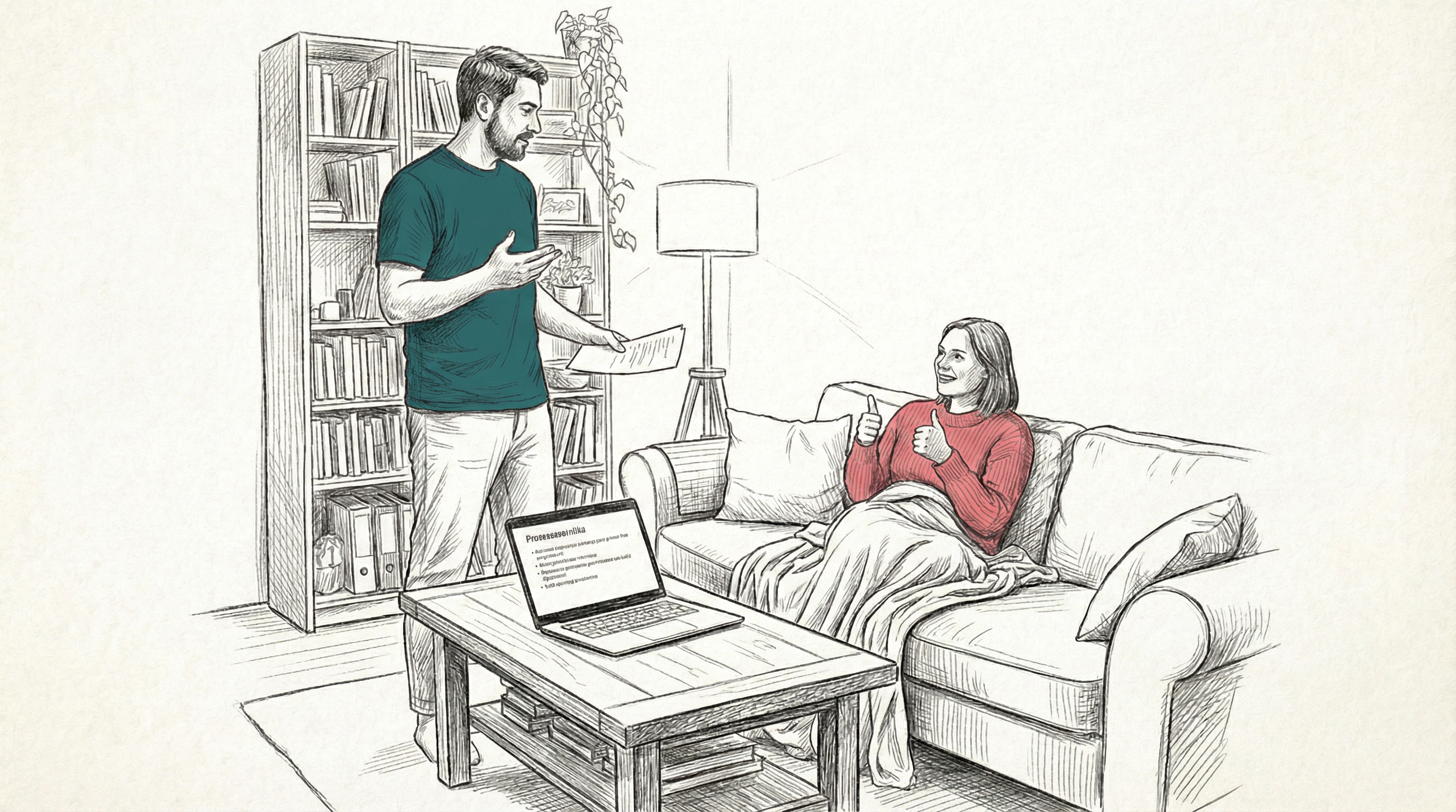 People practicing a presentation together at home